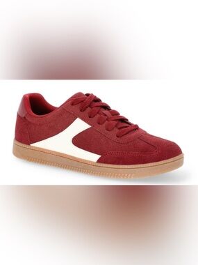 Burgundy Suede Lace-Up Sneaker with Cream Side Panel